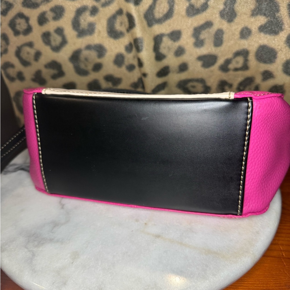 Tignanello Hot Pink & Cream Pebble Leather Crossbody Bag - Picture 15 of 16